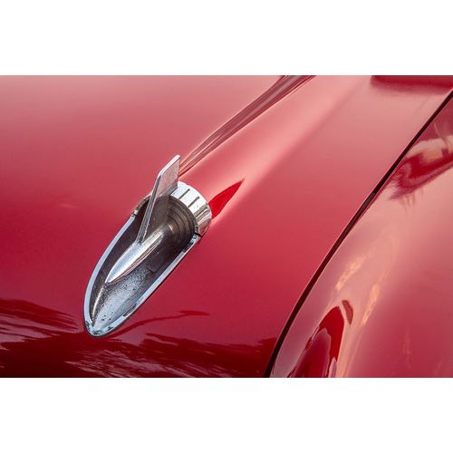 Close-up of hood detail of red 57 Chevrolet Bel Air in Habana-Havana-Cuba